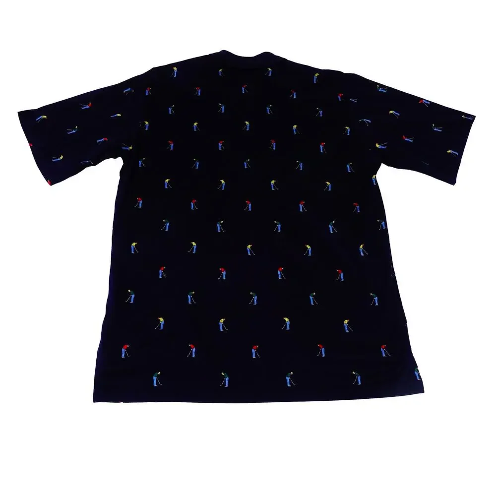 Ralph Lauren Vintage Hong Kong 90s Golfer Geometric Print Golf Polo Shirt Large